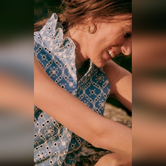 Sezane Erina Shirt in Blue/Ecru - Picture 3 of 15